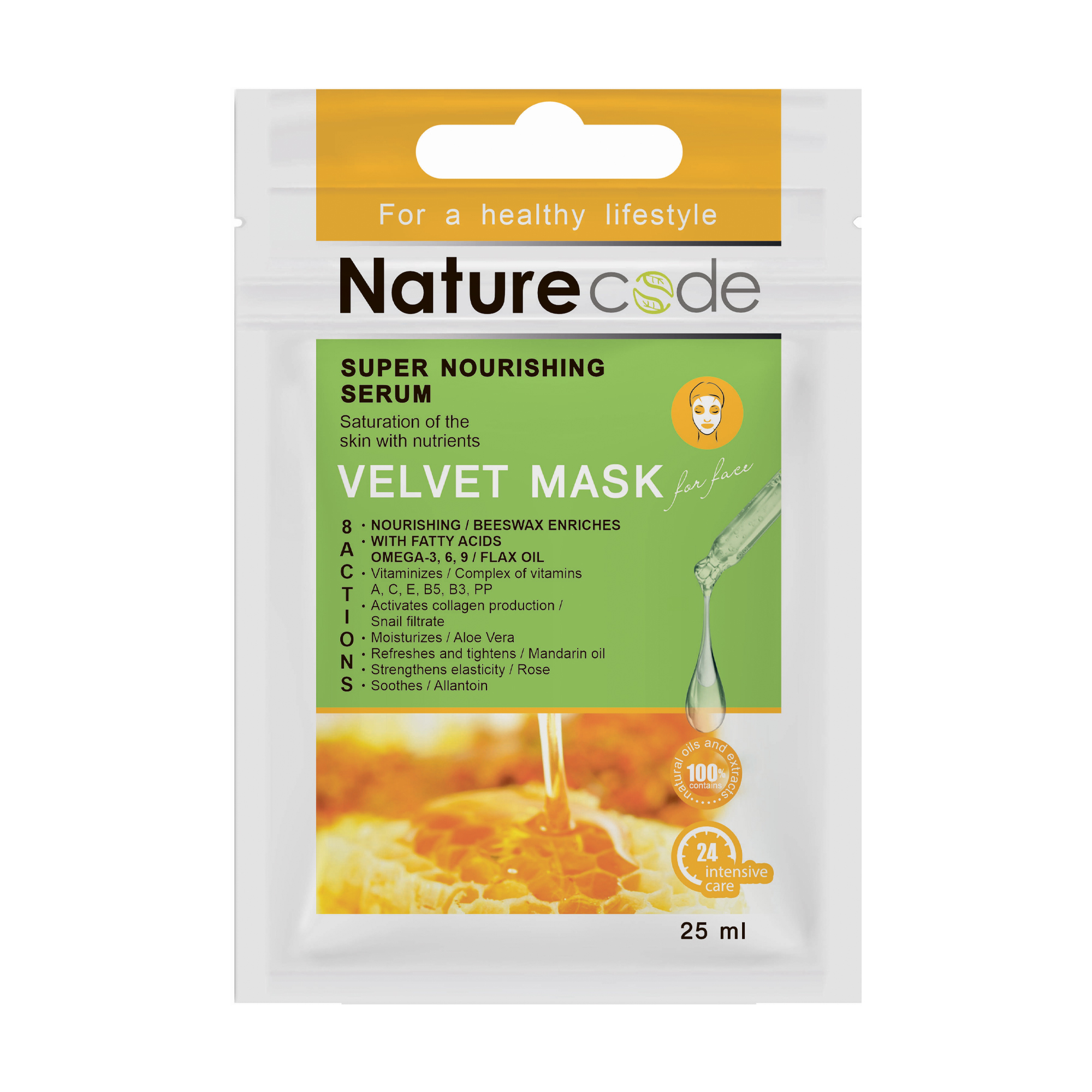 Тканинна маска для обличчя Nature Code Velvet Mask Super Живильна сироватка, 25 мл