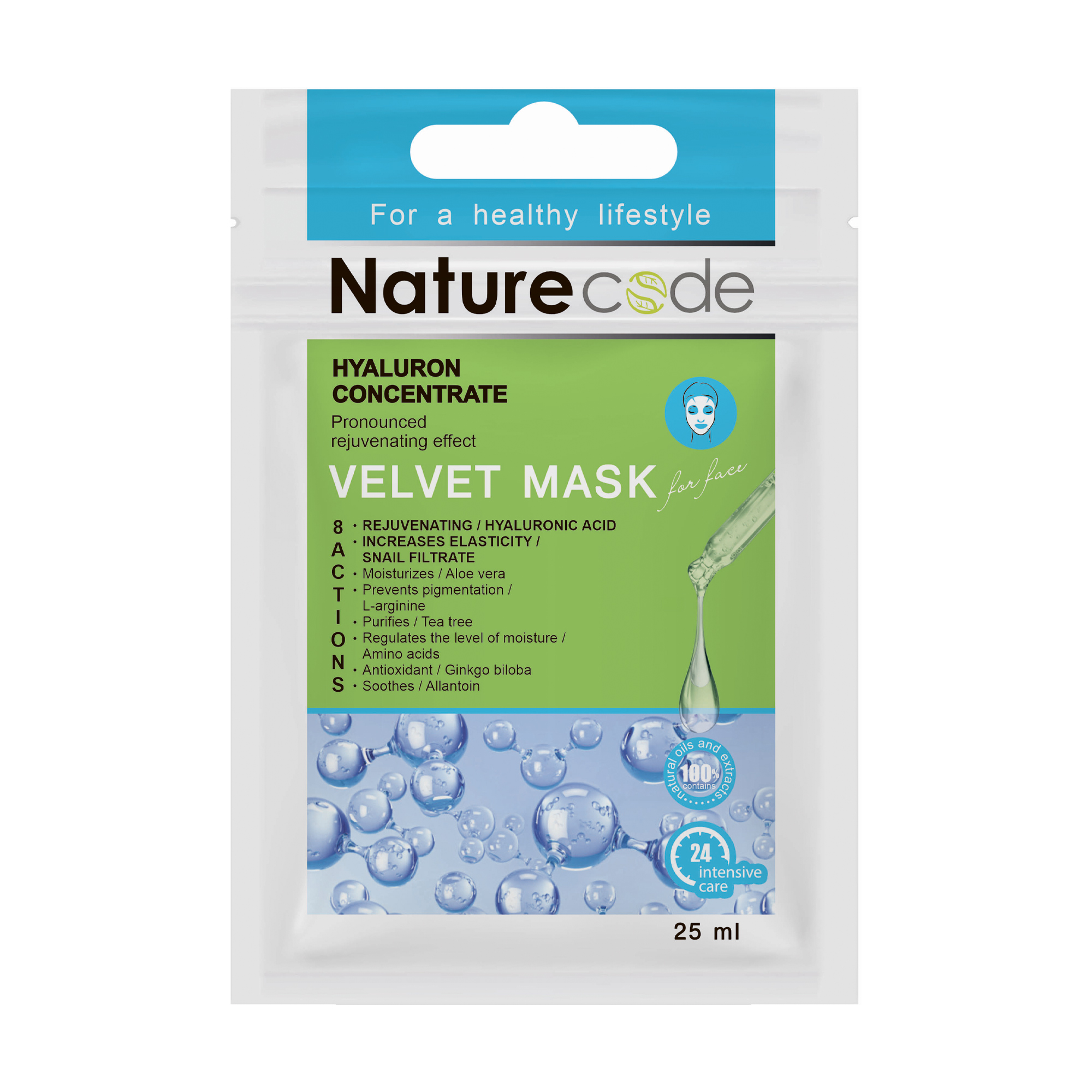 Тканинна маска для обличчя Nature Code Velvet Mask Гіалурон концентрат, 25 мл